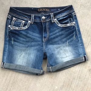 Grace in LA Embellished Denim Shorts
